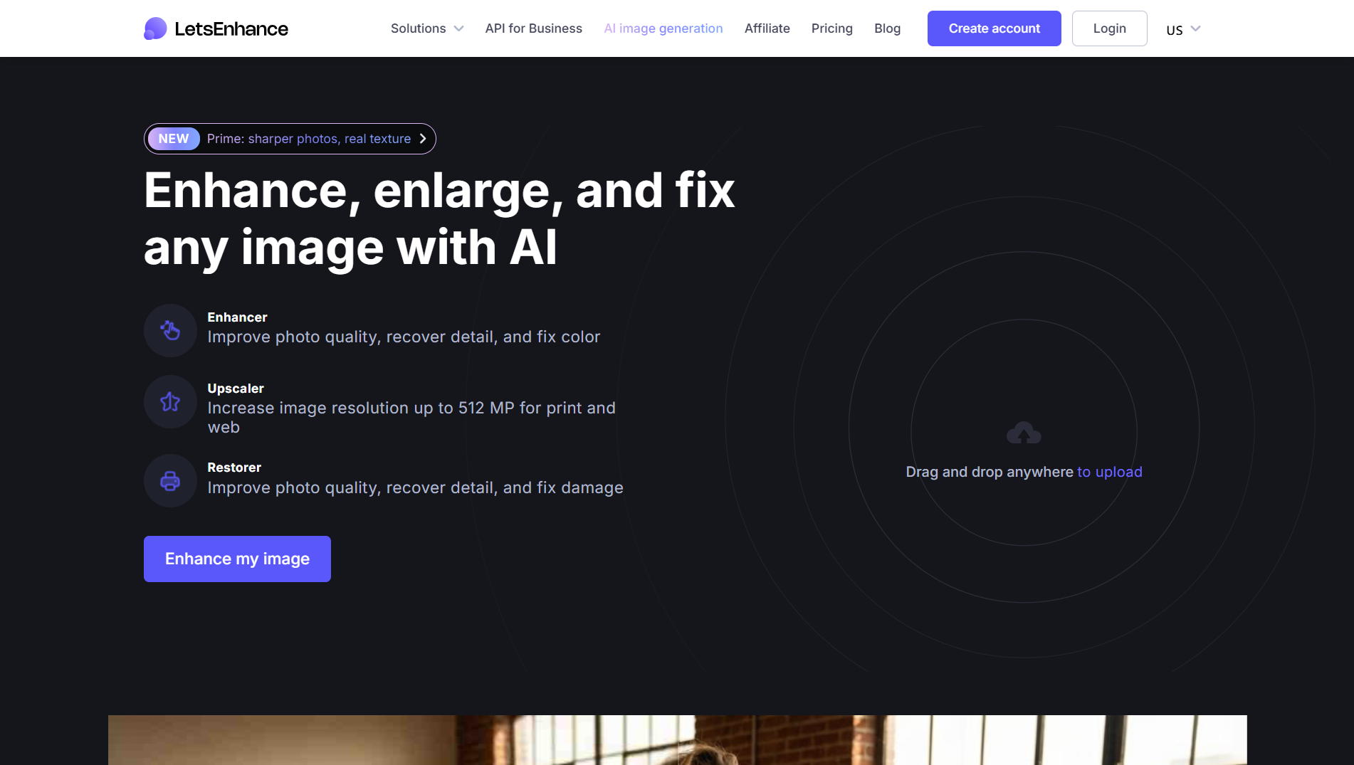 Let’s Enhance homepage with enhancer, upscaler, and restorer features